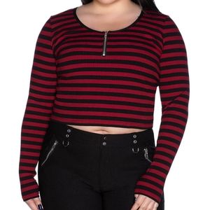 Striped crop top zip up
